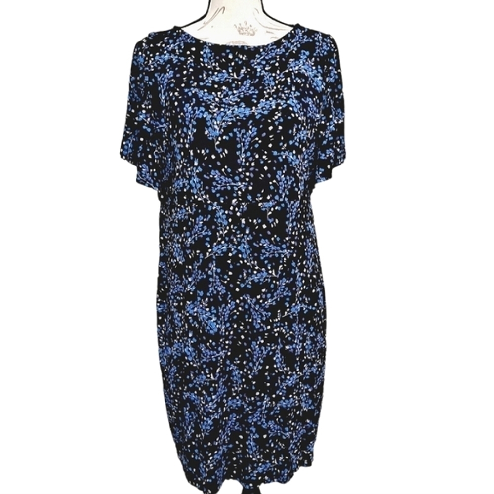 J. Jill Wearever Collection Floral Jersey Dress M Petite Stretch Casual Travel